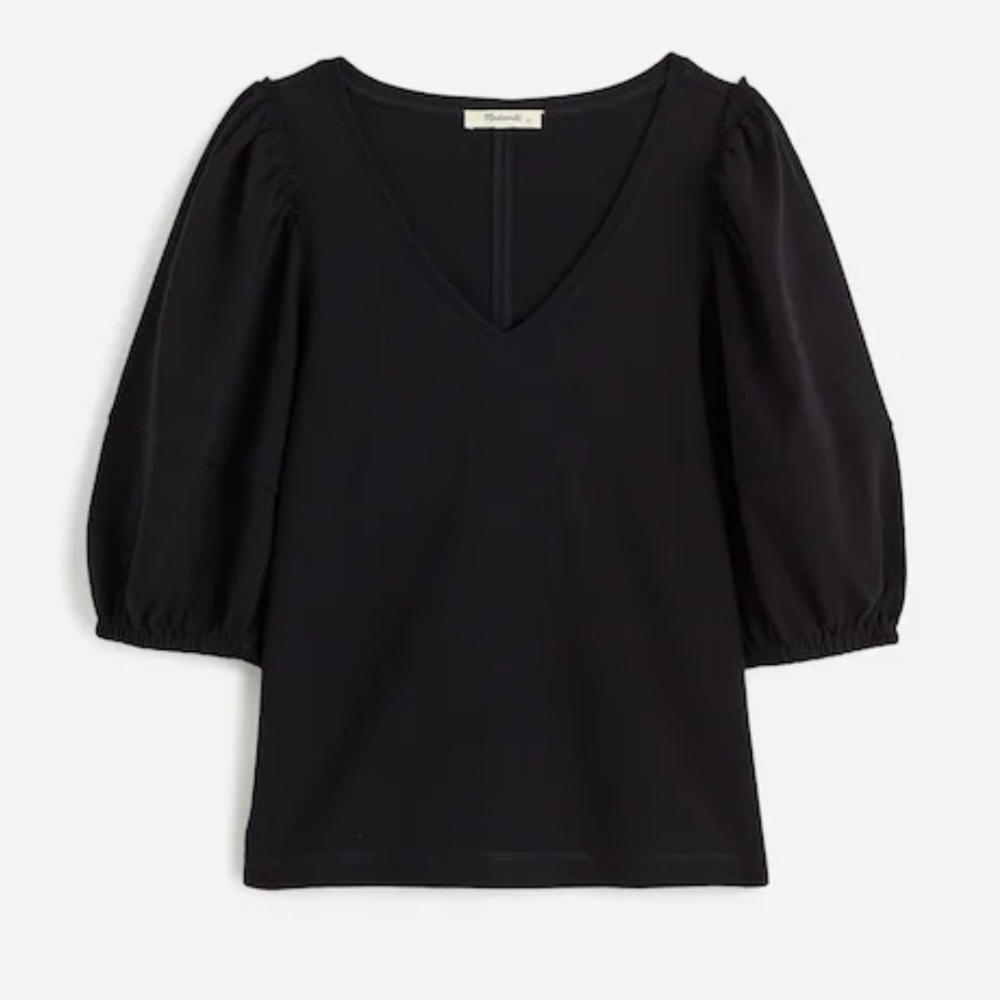 Madewell Black V-Neck Puff Sleeve Short Sleeve Top - Picture 3 of 3